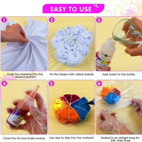 - 32 Vibrant Colors Pre-Filled Bottles Tyedyedye Kit, Permanent Non-Toxic for La - Picture 6 of 6